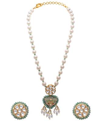 Green White Gold Tone Kundan Necklace Set 4