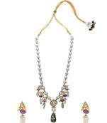 Pink White Gold Tone Meenkari Necklace Set