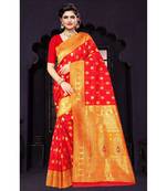 Red woven silk blend saree with blouse