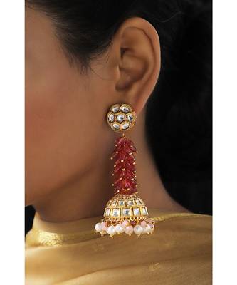 Ethnic Pink Jade Gold and Off White Latkan Jhumaka 1