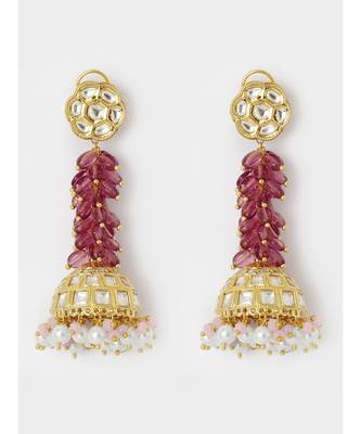 Ethnic Pink Jade Gold and Off White Latkan Jhumaka 2