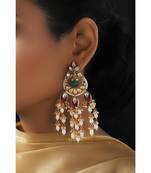 Ethnic Red Green and White Chandbali Danglers