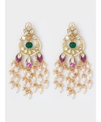 Ethnic Red Green and White Chandbali Danglers 2