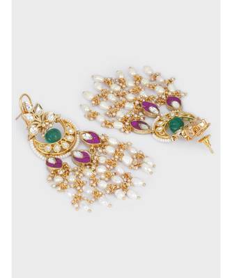 Ethnic Red Green and White Chandbali Danglers 3