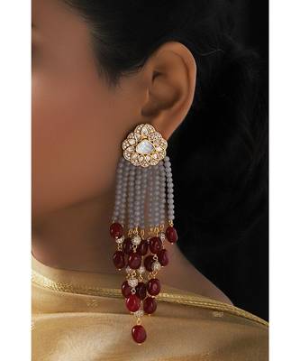 Modern Grey Red Jhumki with Golden Top 4