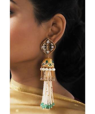 Antique Gold Green and White Dome Jhumki 1