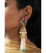 Antique Gold Green and White Dome Jhumki