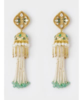 Antique Gold Green and White Dome Jhumki 2