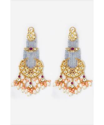 Traditional Grey and Red Dangler Chandbali 2