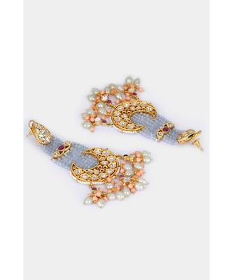 Traditional Grey and Red Dangler Chandbali 3