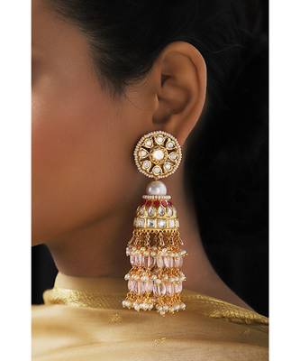 Shimmery Red Pink and White Decorative Jhumki 4