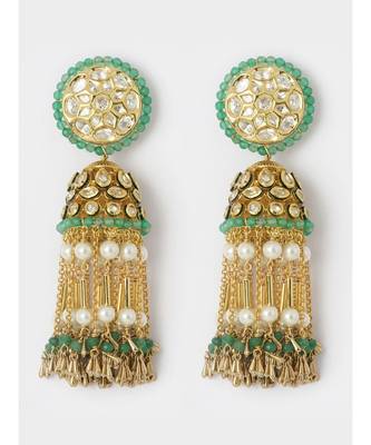 Vintage Green and Gold Tassel Jhumki 2