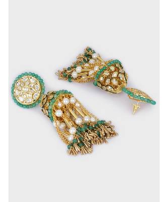 Vintage Green and Gold Tassel Jhumki 3