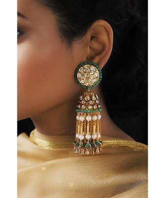 Vintage Green and Gold Tassel Jhumki 4