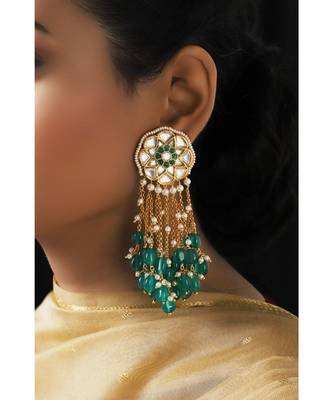 Green and Gold Kundan Tops with Tassel 4