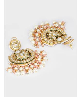 Floral White and Peach Modern Chandbali 3