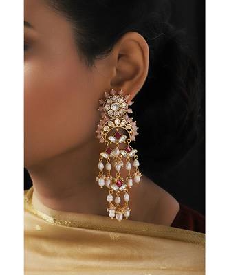 Starlite Red and White Takkar Work Jhumki 4