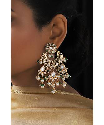 Micro-Indulgance White and Green Modern Chandbali 4