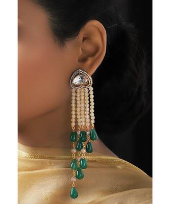 Green Lemon Yellow and Kundan Tops with Tassel 4