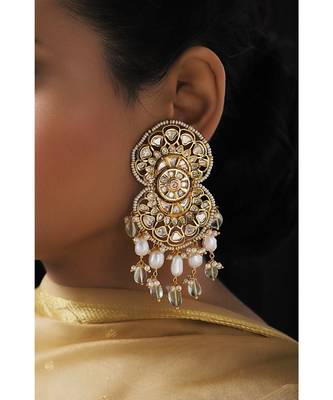 White Green Full Kundan Chandelier Dangler 1