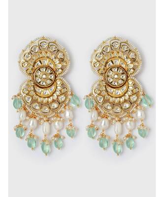 White Green Full Kundan Chandelier Dangler 2