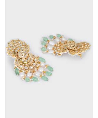 White Green Full Kundan Chandelier Dangler 3
