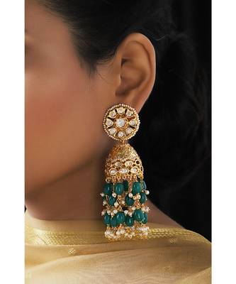Green and Gold Kundan Tops Agate Drop Jhumka 1