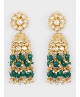 Green and Gold Kundan Tops Agate Drop Jhumka 2
