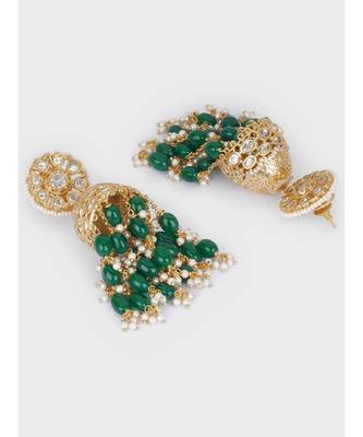Green and Gold Kundan Tops Agate Drop Jhumka 3
