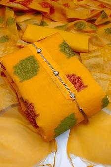 Yellow Jacquard Banarasi Salwar