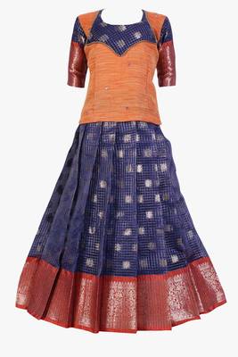 Shivangi Girls Blue Winkle Pattu Pavadai | Lehenga 1