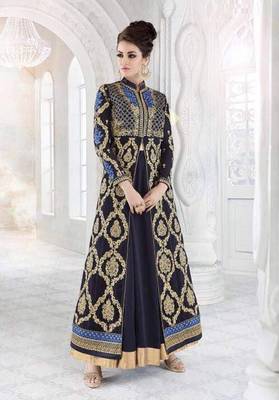 Dark-blue embroidered georgette salwar 1