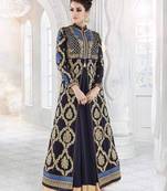 Dark-blue embroidered georgette salwar