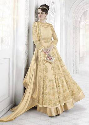 Beige embroidered net salwar 1