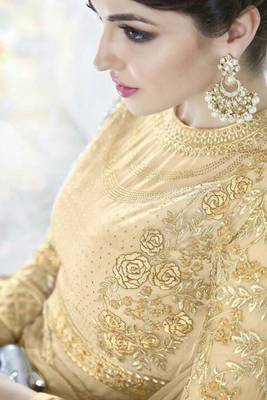 Beige embroidered net salwar 3