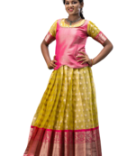 Shivangi Girls Yellow Tissue Rain Drop Pattu Pavadai