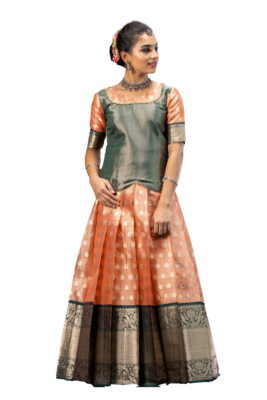 Shivangi Girls Pink Tissue Rain Drop Pattu Pavadai 1
