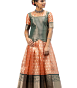 Shivangi Girls Pink Tissue Rain Drop Pattu Pavadai