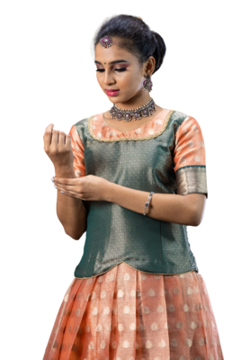 Shivangi Girls Pink Tissue Rain Drop Pattu Pavadai 2