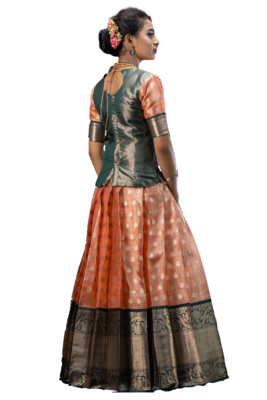 Shivangi Girls Pink Tissue Rain Drop Pattu Pavadai 3