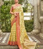 Yellow woven silk saree with blouse