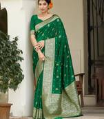 Green woven banarasi silk saree with blouse