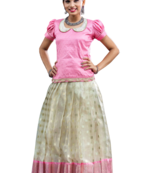 Shivangi Girls Pink Silver Cloud Pattu Pavadai