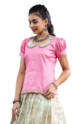 Shivangi Girls Pink Silver Cloud Pattu Pavadai 2