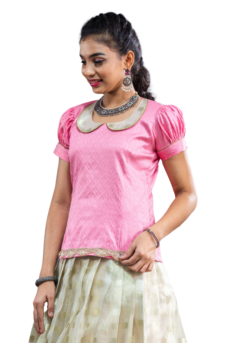Shivangi Girls Pink Silver Cloud Pattu Pavadai