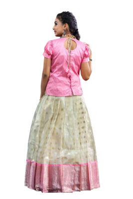 Shivangi Girls Pink Silver Cloud Pattu Pavadai 3