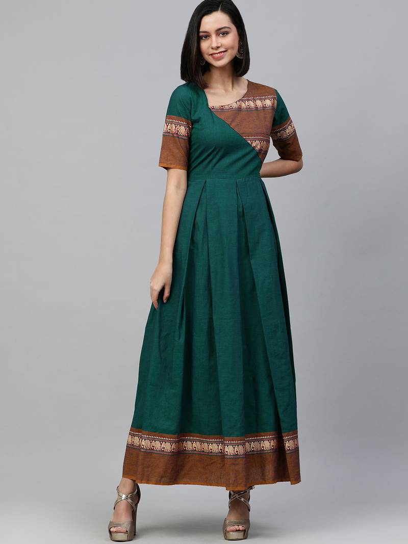 Green woven cotton maxi-dresses