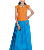 Shivangi Girls Blue Pure Cotton Plain Border Pavadai Set