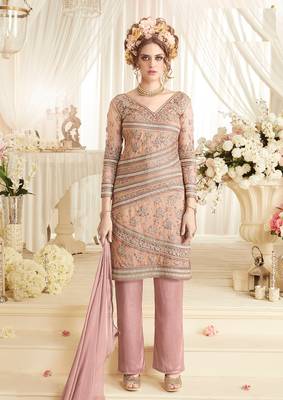 Onion-pink embroidered net salwar 1