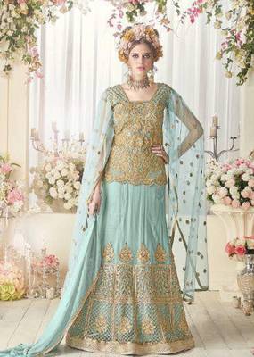 Sky-blue embroidered net salwar 1